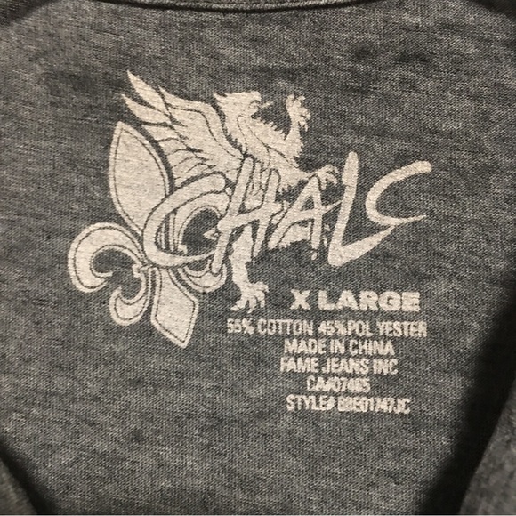 CHALC burnout Polo Tee shirt distressed gray cotton blend XL Fame Jeans EUC - Picture 2 of 10